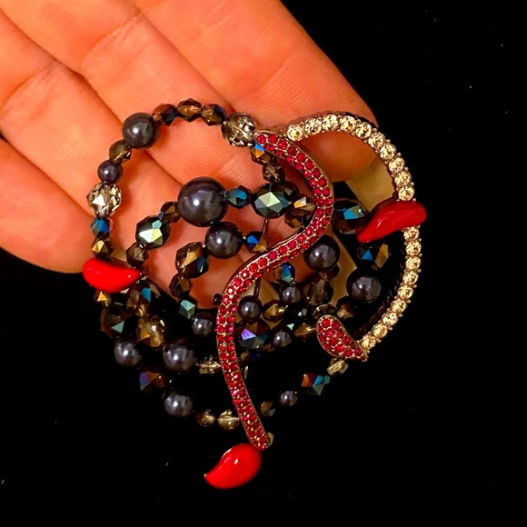 Swarovski gun metal multi tone beads and crystals brooch. Rare and stamped Jewelry